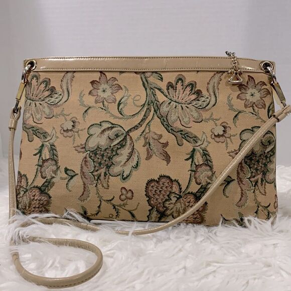 TAPESTRY shoulder bag goldtone hardware zip top slip interior pocket vintage - Picture 2 of 11